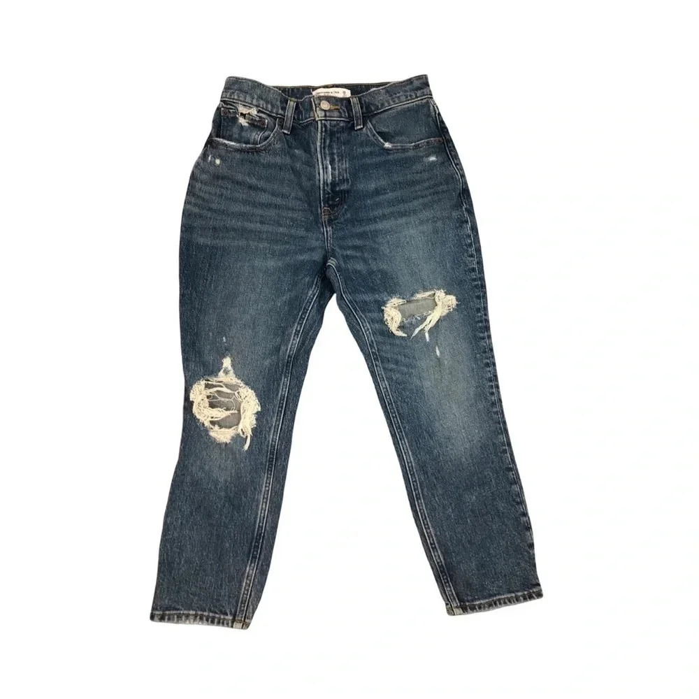 Abercrombie & Fitch High Rise Mom Jeans | Distressed Medium Wash  | Size 26